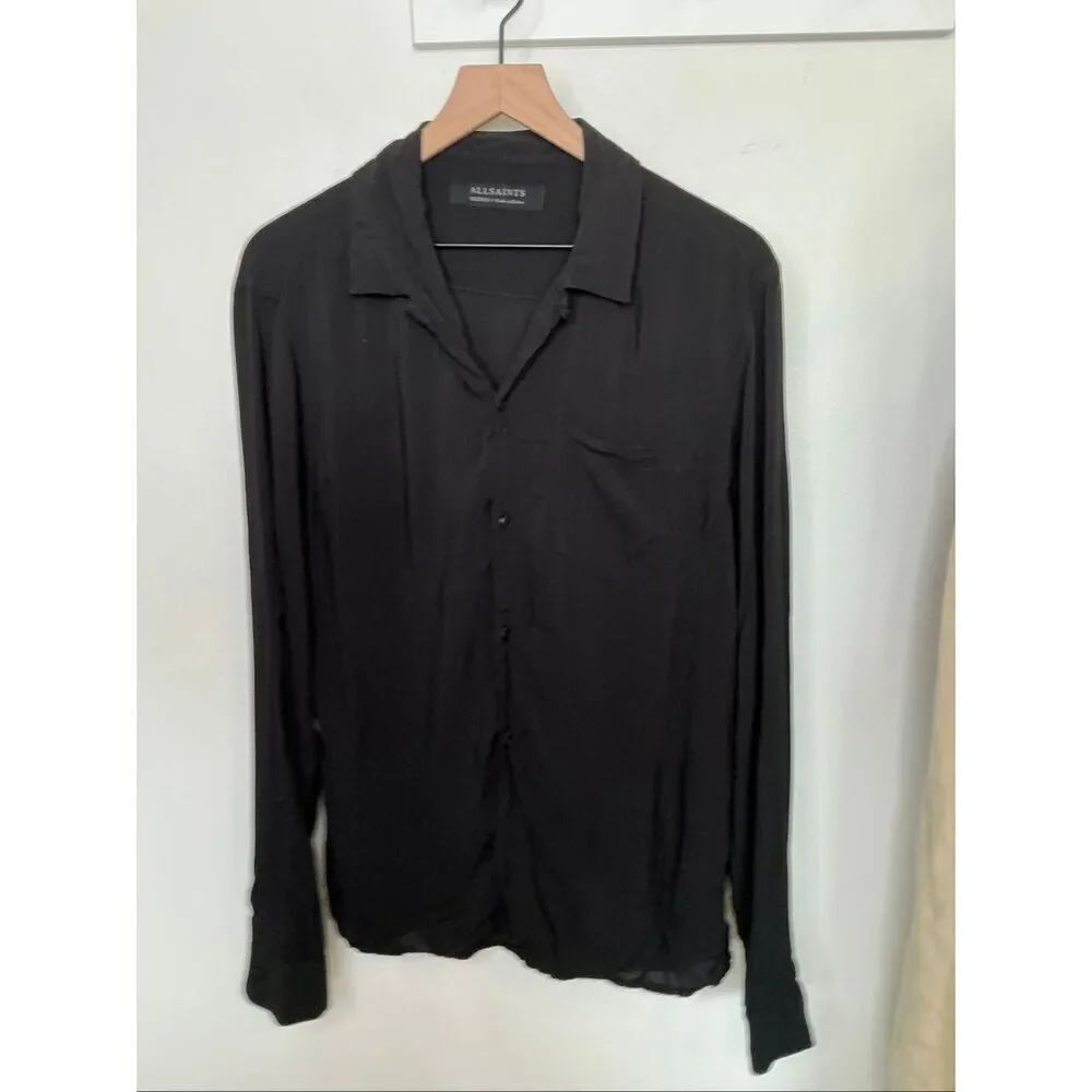 All Saints Natrona Long Sleeve Shirt | Black in Medium